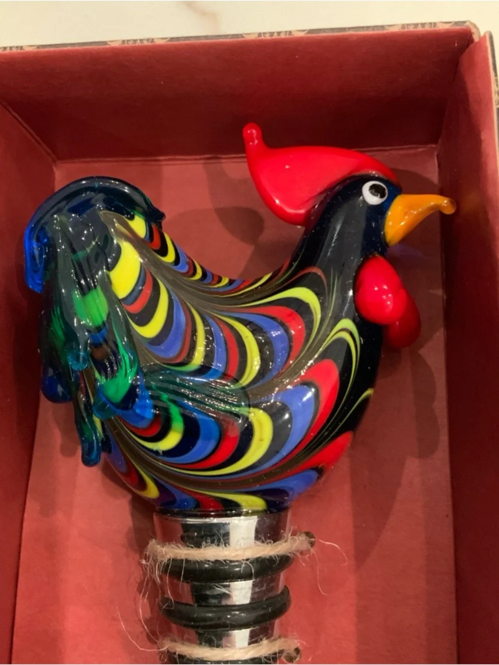 New Twine Country Cottage Glass Rooster Wine Bottle Stopper House Warming Gift